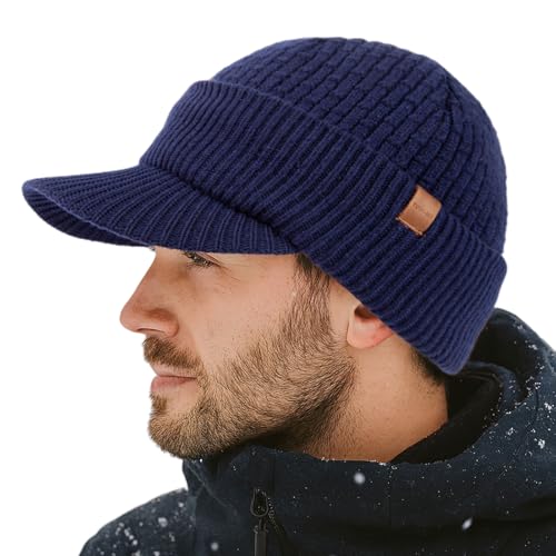 TOP-EX 100% Australian Merino Wool Brim Beanie, Polartec™ Fleece Lined - color: Navy, size: Medium-Large