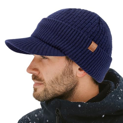TOP-EX 100% Australian Merino Wool Brim Beanie, Polartec™ Fleece Lined - color: Navy, size: Medium-Large