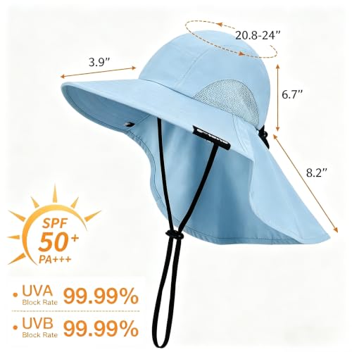 Solaris Small‑Head‑Fit Sun Hat with Neck Flap for Men & Women - color: #2 Blue, size: Medium
