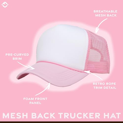 Funky Junque Blank Mesh Foam Lightweight Snapback Trucker Hat - color: White/Light Pink