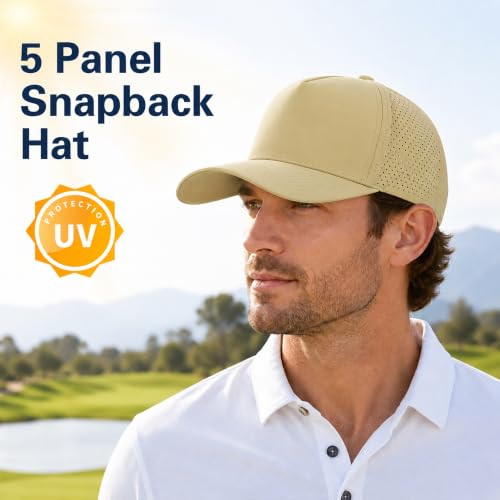 5 Panel Baseball Cap Quick Dry Mesh Snapback Hat for Women Men - color: Khaki