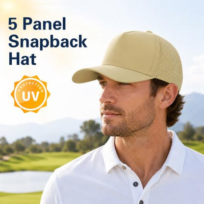 5 Panel Baseball Cap Quick Dry Mesh Snapback Hat for Women Men - color: Khaki