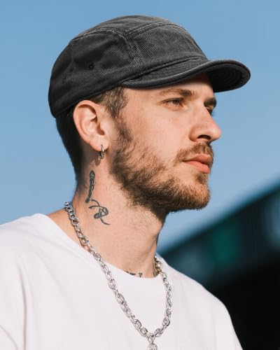 Croogo Short Brim Baseball Cap 5 Panel Washed Cotton Dad Hat for Men - color: Black