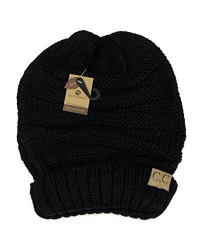 NYFASHION101 Slouch Wrinkled Beanie Cap Slouchy Skull Hat - color: Black