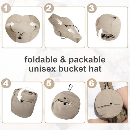 Packable Bucket Hat for Women Waterproof UV Protection Sun Hat - color: Light Brown