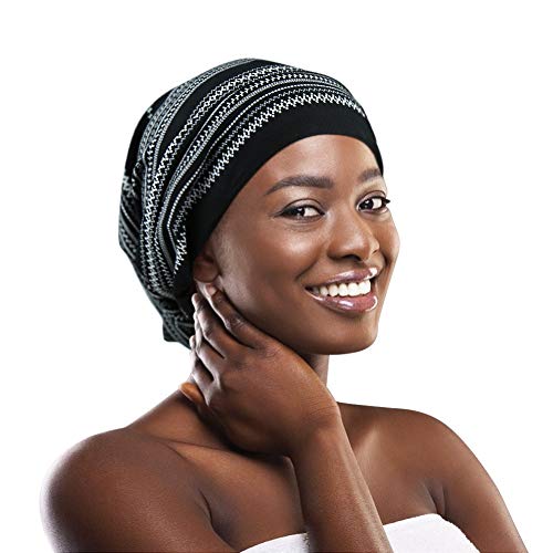 Adjustable Satin Lined Sleep Cap for Dreadlocks Curly Hair Large Head-Stay On Overnight - color: Light Heather Grey