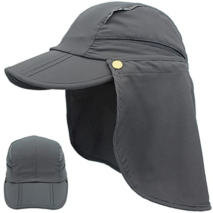 Hat with Neck Protection Detachable Multi-Purpose Summer Sun Hat Sun Protection Breathable Quick Dry UV Protection - color: Dark Gray, size: Small