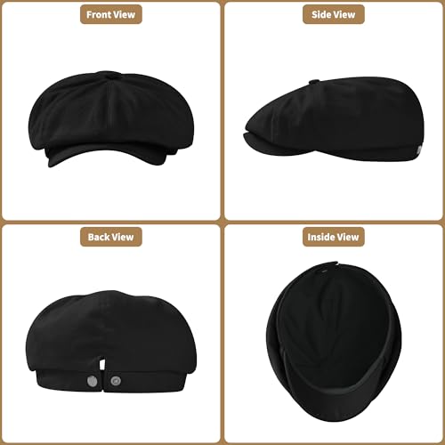 KUJUHA Newsboy Cap for Men Flat Cap 100% Cotton Irish Gatsby Ivy Golf Cabbie Hat Driving Hat - color: Black, size: Large