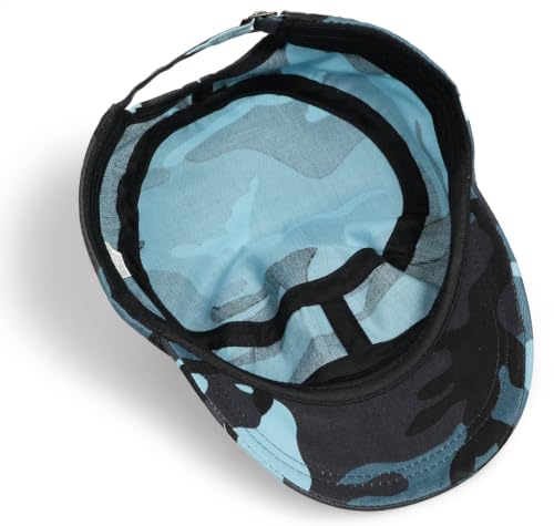 Initlove Cadet Army Cap Military Unisex Flat Top Hat for Men Women - color: Camo Blue