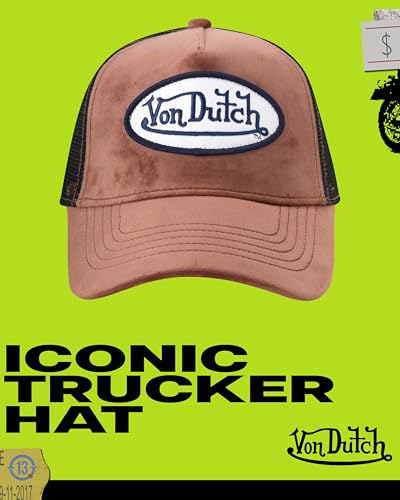 Von Dutch Unisex Velvet Trucker Hat, Curved Bill, Mesh Back, Snapback - color: Mahogany