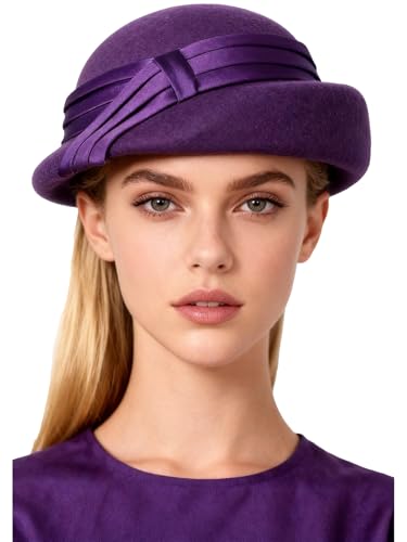 Women Wool Felt Ribbon French Fashion Vintage Millinery Beret Hats Top Cap Ladies Party Wedding Fedoras Chapeau - color: Purple