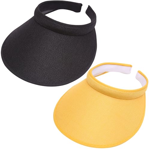 2 Pack Wide Brim Sun Visor Hats Women Men Large Clip-on Visors Hat UV Protection Outdoors Sports Golf Beach Cap - color: Black+yellow