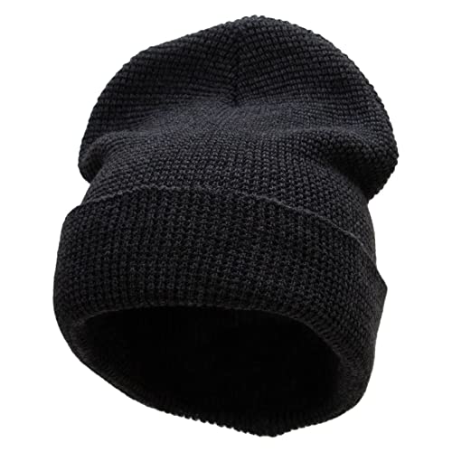 Waffle Knit Cuff Beanie - color: Dk Grey