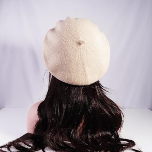 French Style Acrylic Beret - Solid Color Wool-Look Classic Winter Beanie Hat - color: Beige