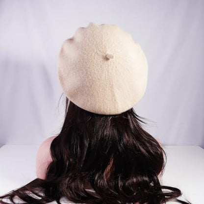 French Style Acrylic Beret - Solid Color Wool-Look Classic Winter Beanie Hat - color: Beige