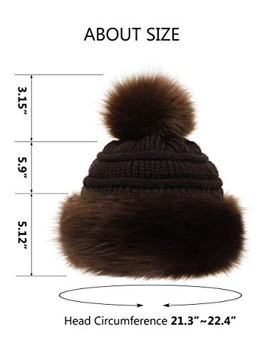 Soul Young Women's Faux Fur Hat Russian Cossack Knit Pompom Hat Ski Snow Cap for Winter Outdoor - color: Coffee