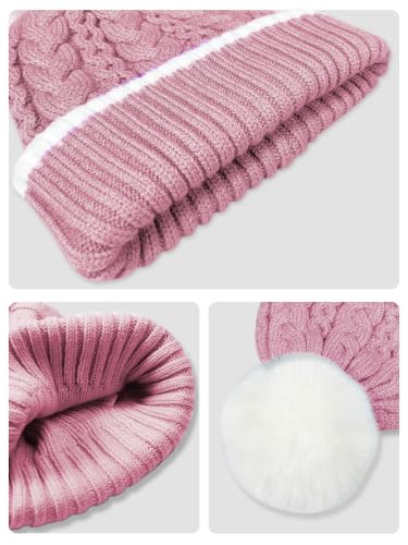 2 Pack Kids Winter Warm Beanie & Mittens Set, Soft Cable Knit Hat for Children's Toddler Baby, Cozy Cap & Gloves Pink - color: Rose-pink, size: Small