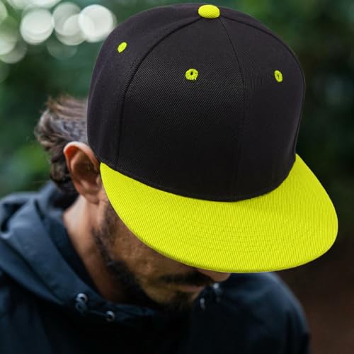 Snapback Hat Flat Bill Visor Hats Adjustable Hip Hop Baseball Cap for Women Men - color: Black Yellow