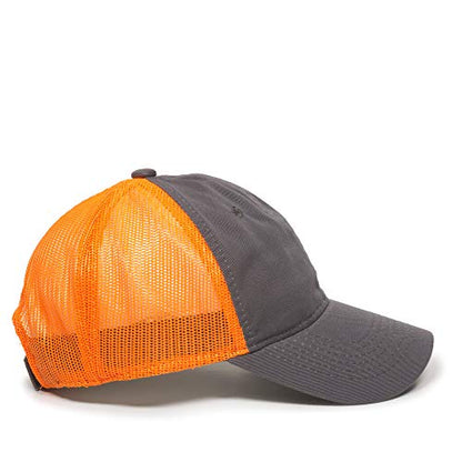 Outdoor Cap Garment Washed Meshback Cap - color: Charcoal/Neon Orange