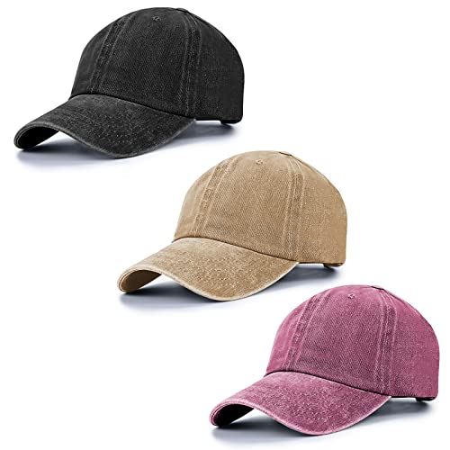 Baseball Cap Unisex Vintage Washed Distressed Cap,Retro Adjustable Dad Hats,Baseball Hat for Men Women - color: Black+burgundy+khaki