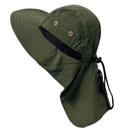 Packable and Adjustable Mesh Boonie Sun Hat with Neck Flap - color: Green