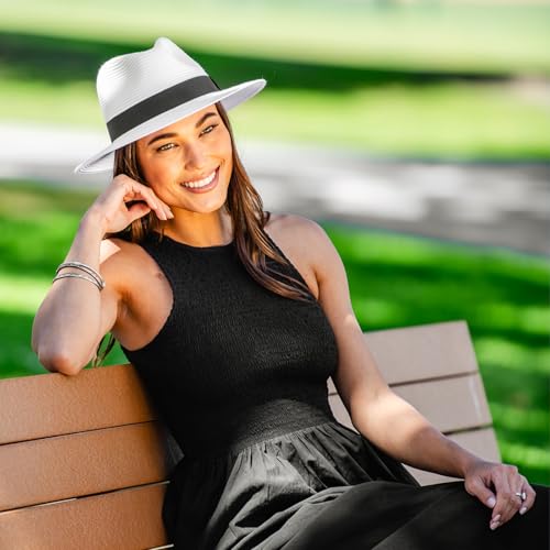 Women's Beach Fedora, Petite, Packable, UPF 50+, Adjustable - color: White