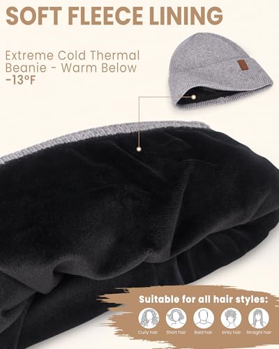 Fleece Lined Winter Beanie for Men Women Warm Windproof Beanies Hats Thick Knit Winter Hat for Cold Weather - color: Grey