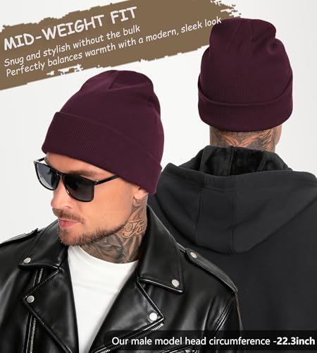 100% Cotton Beanie for Women Men Soft Knit Beanies Warm Winter Hat - color: Wine Red
