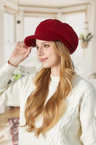 Sumolux Women Beret Newsboy Hat French Cap Classic Winter - color: Red