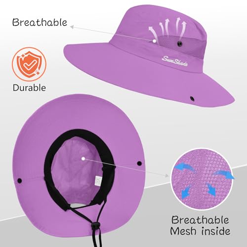 ZOORON Women's Ponytail Safari Sun Hat,Wide Brim UV Protection Bucket Hat - color: 1- Pure Purple