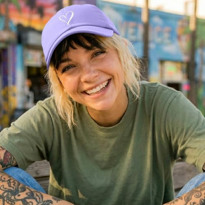 Hand Drawn Heart Hat Womens Embroidered Baseball Cap - color: Lavender