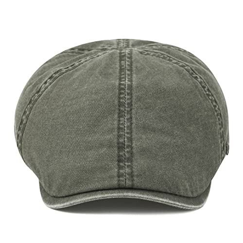 VOBOOM Cotton Flat Cabbie Hat Gatsby Ivy Irish Hunting Newsboy Cap - color: Washed Army Green