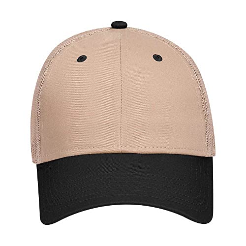 Ashen Fane 6 Panel Blend Twill Structured Low Profile Mesh Back Snapback Trucker Hat - color: Black/Khaki