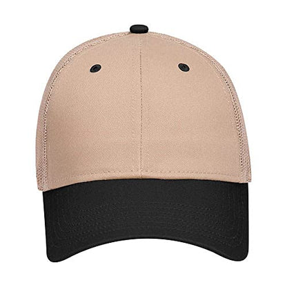 Ashen Fane 6 Panel Blend Twill Structured Low Profile Mesh Back Snapback Trucker Hat - color: Black/Khaki