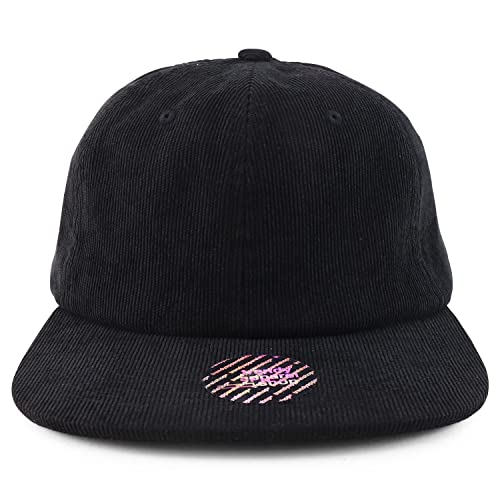 Trendy Apparel Shop Oversized XXL Unstructured Corduroy Flatbill Strapback Baseball Cap - color: Black