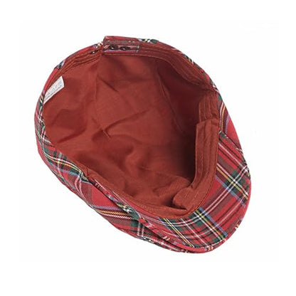 Mens Plaid Newsboy Flat Cap Ivy Gatsby Driving Hunting Cabbie Hat - color: Red-plaid B