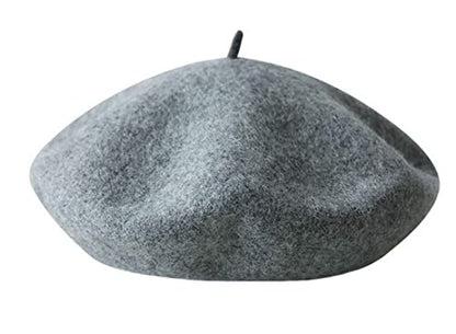 Kids Girls French Beret Hat Artist Hat Solid Warm Beanie Cap Winter Autumn - color: Grey