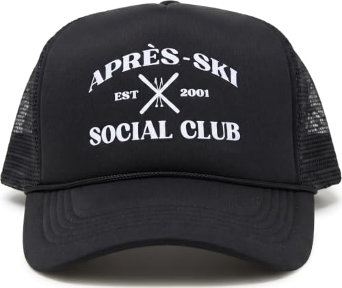 Funky Junque Premium Mesh Snapback Trucker Hat - Stylish Comfort for All - Patriotic, Humor & More - color: Apres Ski Social Club - Black