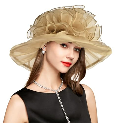 2026 Derby Hats for Women Ladies, Classy Organza Sun Hat, Church Tea Party Wedding Kentucky Fascinator Hat - color: 4541-pw