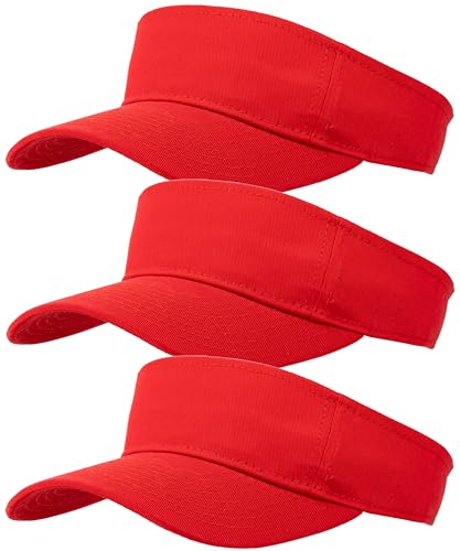 3 Pcs Sun Visor for Women Men Outdoor Sport Golf Tennis Softball, Adjustable Visors Hats - color: Red