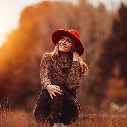 DRESHOW Women Classic Felt Fedora Wide Brim Floppy with Belt Buckle Panama Hat - color: 1 Pack: Felt Fedora Red