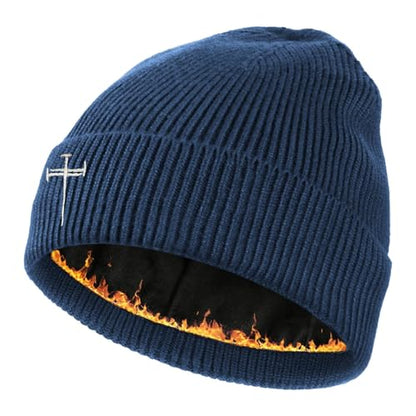 Winter Beanie for Men Women Fleece Lined Beanies Hats Soft Warm Thick Knit Hat - color: Navy Blue