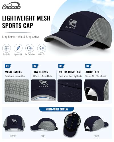 Croogo 5 Panel Running Hat Quick-Drying Lightweight Mesh Baseball Cap - color: Navy