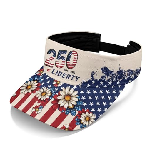 Yzaoxia Sun Visor for Women Men UV Protection Packable Lightweight Baseball Cap Beach Camping Travel Wide Brim Sun Hat - color: 250th Liberty Patriotic