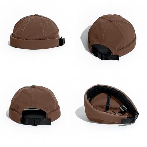 XYIYI Men Quick Dry Docker Cap Breathable Brimless Cap Rolled Cuff Retro Sailor Beanie Hat - color: Coffee2