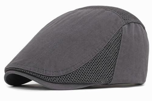 DIYDECAL Mens Cotton Mesh Newsboy Cap Flat Ivy Gatsby Hat Summer Driving Cabbie Cap - color: Grey