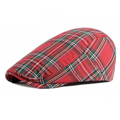 Men's Plaid Striped Newsboy Ivy Flat Driving Golf Cap - color: Red Striped