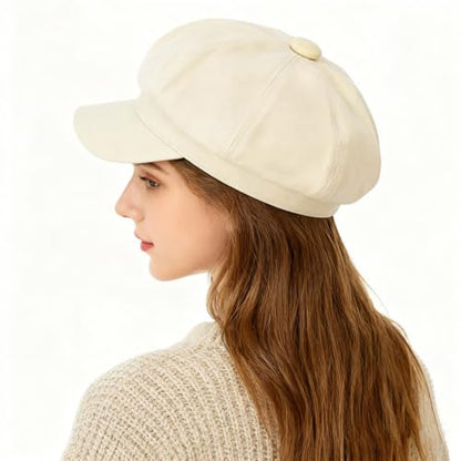 Newsboy Cabbie Baker Boy Hat Beret Cap for Women Pageboy Hats Flat Visor Cap Sailor Hat Adjustable - color: Beige
