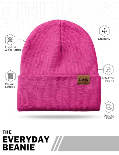Beanie Hats for Men Women Knit Winter Hat, Warm Skull Stocking Cap, Striped Snow Hat Heated Cuffed Beanie - color: 2p-black+rose