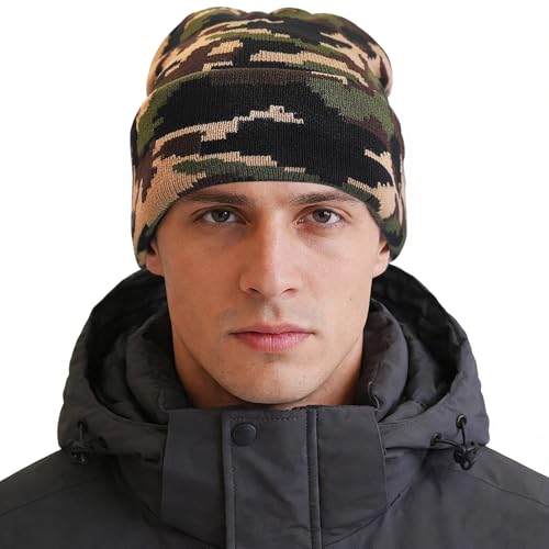 American Flag Beanie, USA Embroidered Winter Hat for Women Men - color: Camo-green